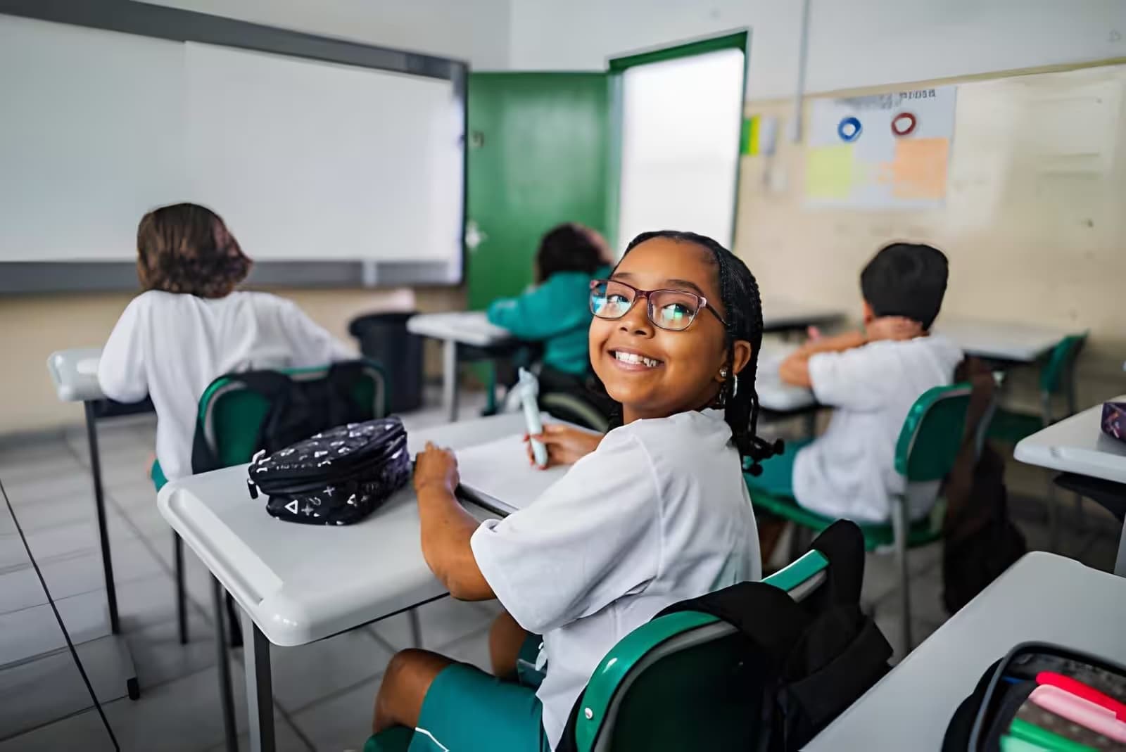 Students working together in a classroom