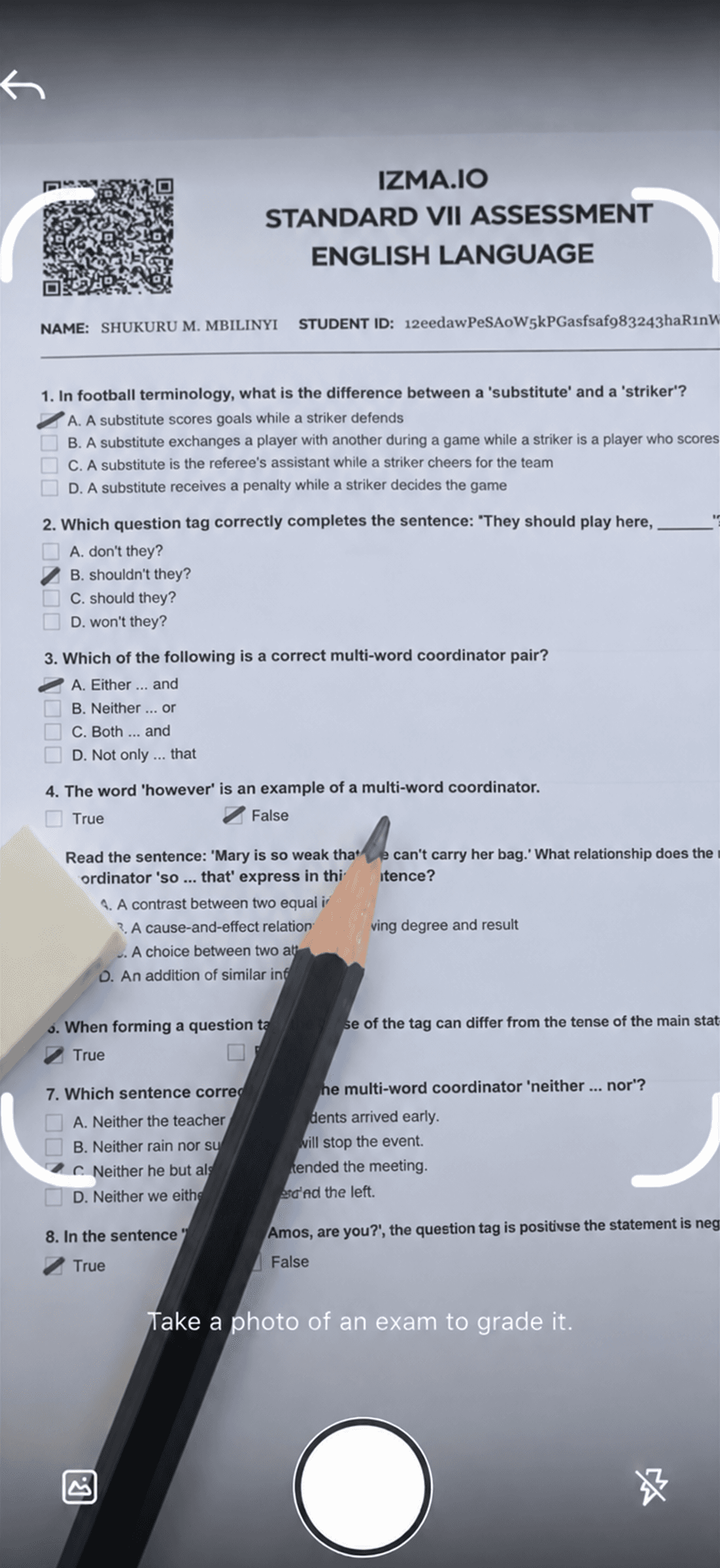 Mobile camera scanning a classroom worksheet